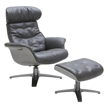 Lean-Back Swivel Chair and Ottoman with Office Style